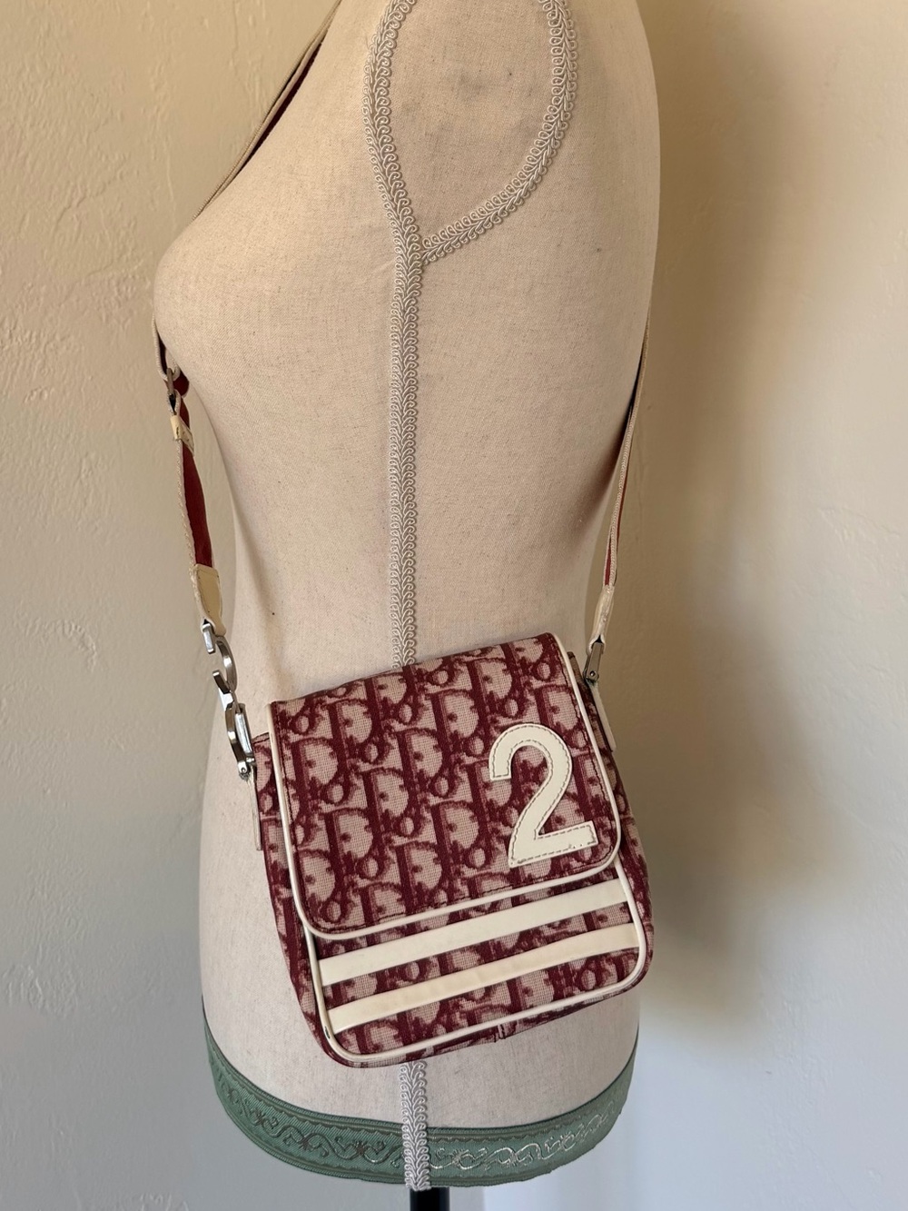 Vintage Christian Dior Monogram Red Logo No. 2 Coated Canvas Messenger Bag